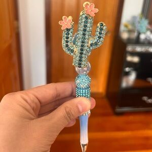 Decorative Cactus Pen with Blue and Gold Accents